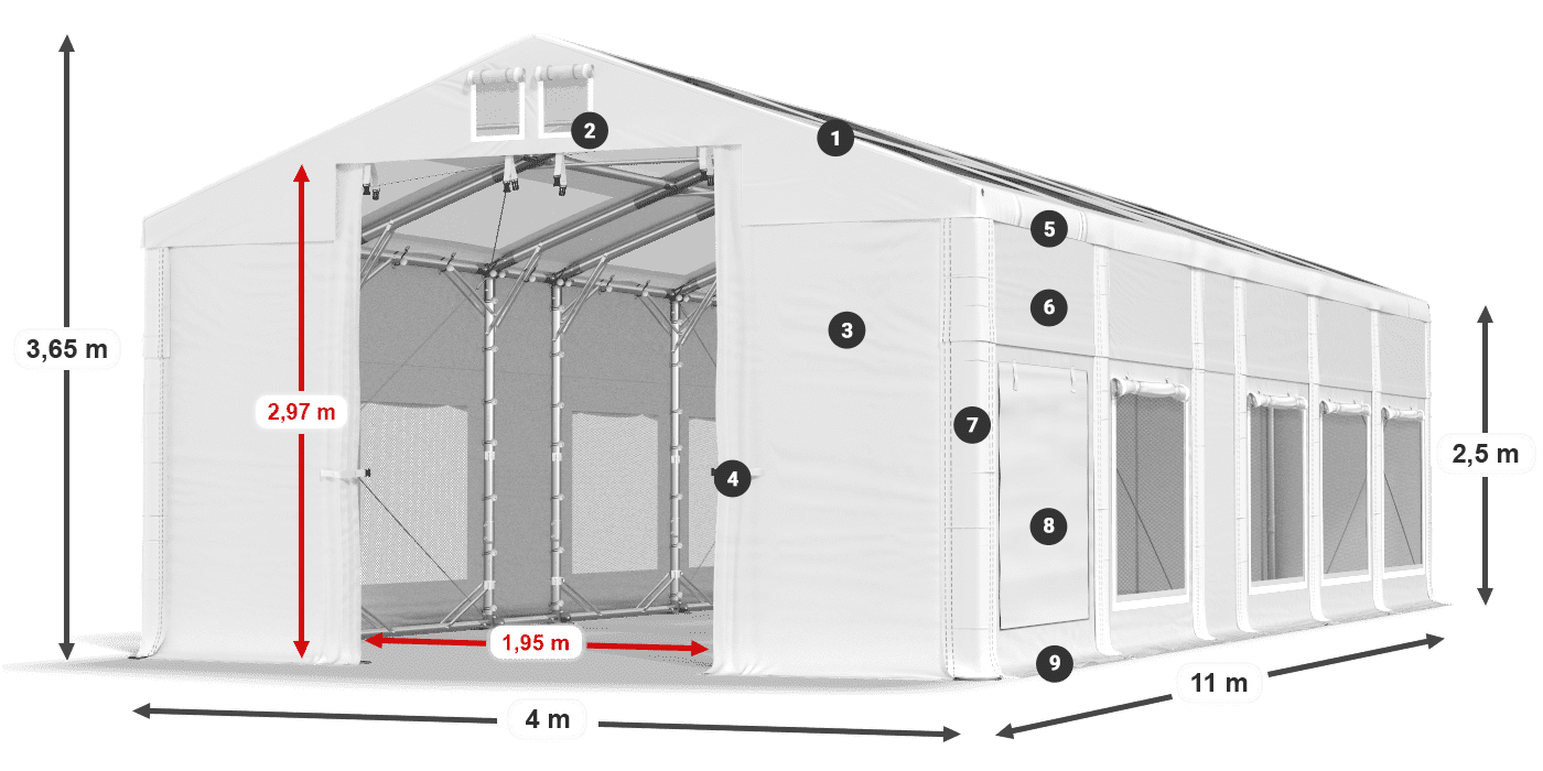 Tetto: MS T 580 PVC Pareti: SD M 500 PVC 2.5m leggenda