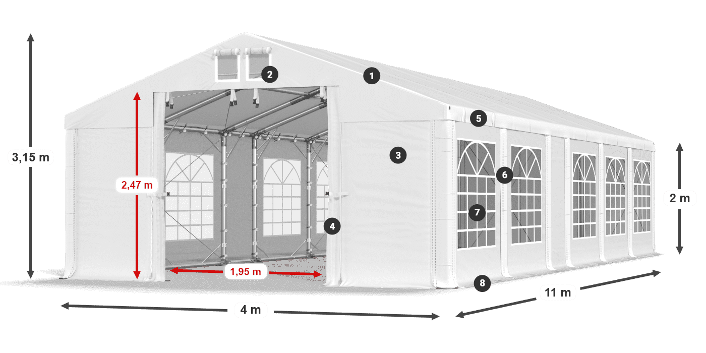 Tetto: MS 580 PVC Pareti: FR 620 PVC 2m leggenda