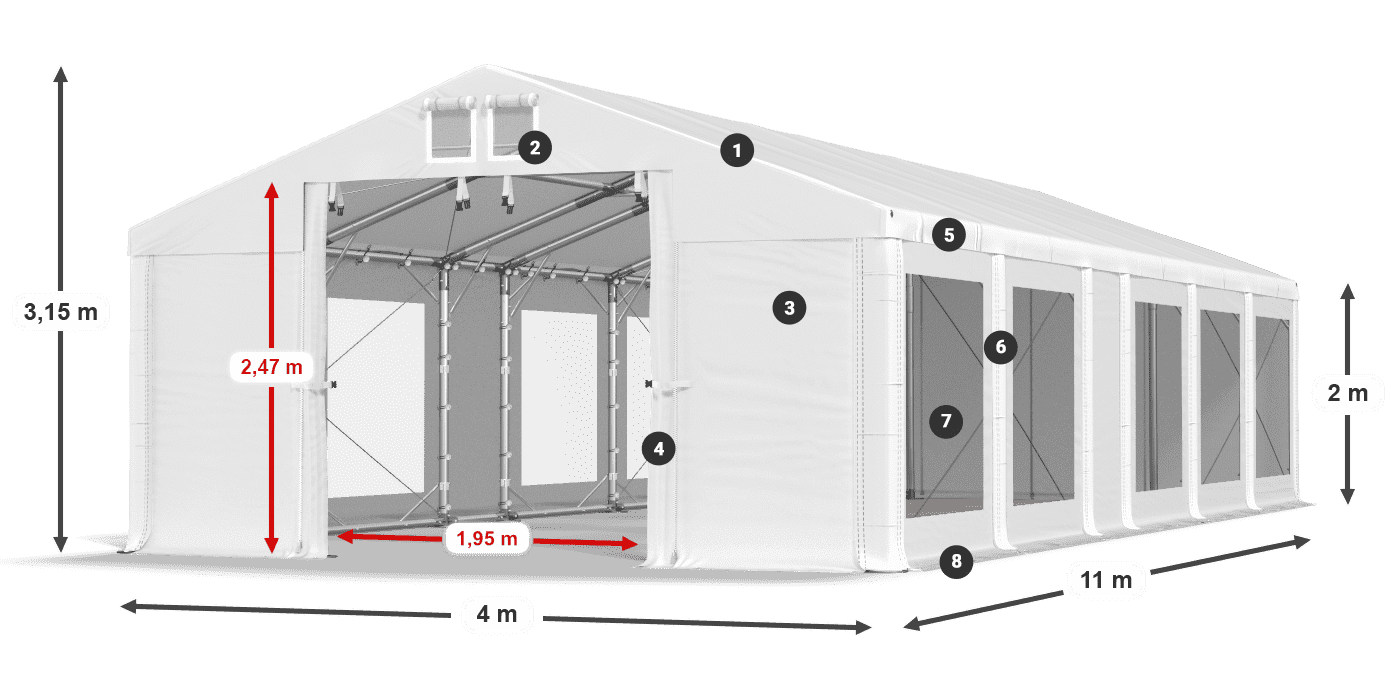 Tetto: MS 580 PVC Pareti: MS 580 PVC 2m leggenda