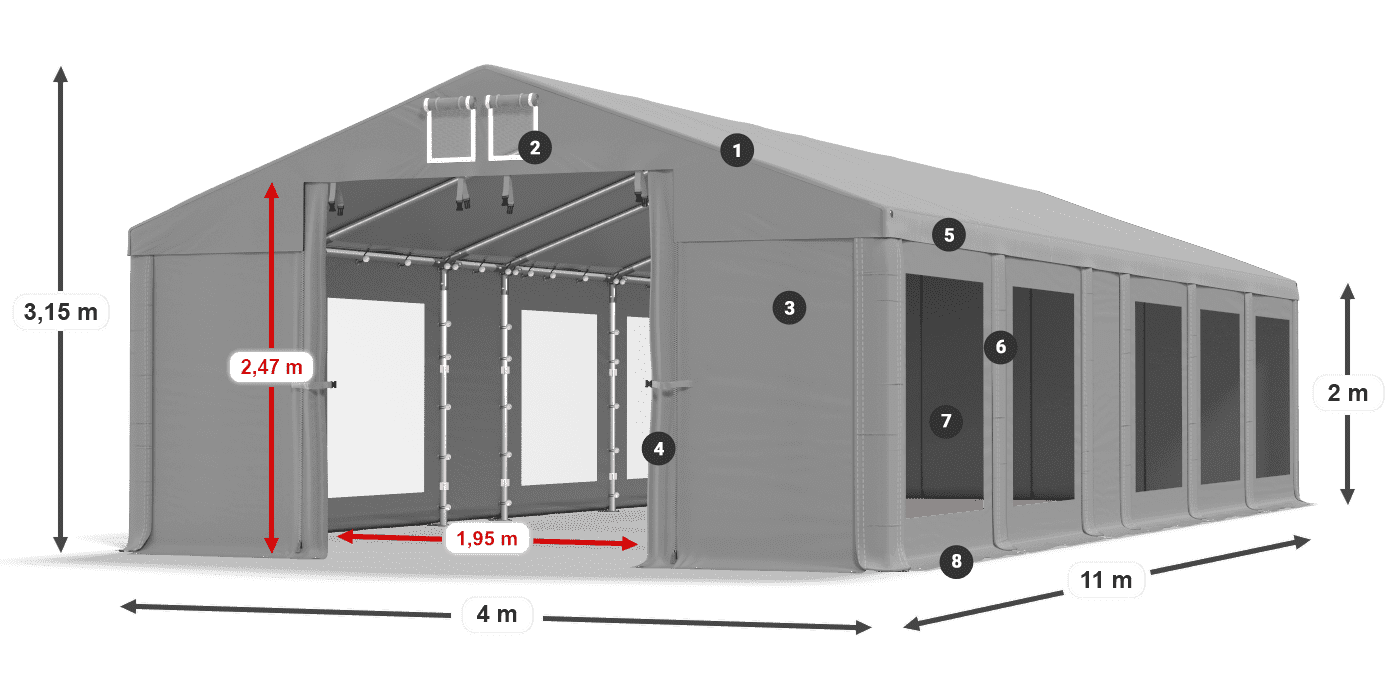 Tetto: MS 580 PVC Pareti: MS 580 PVC 2m leggenda