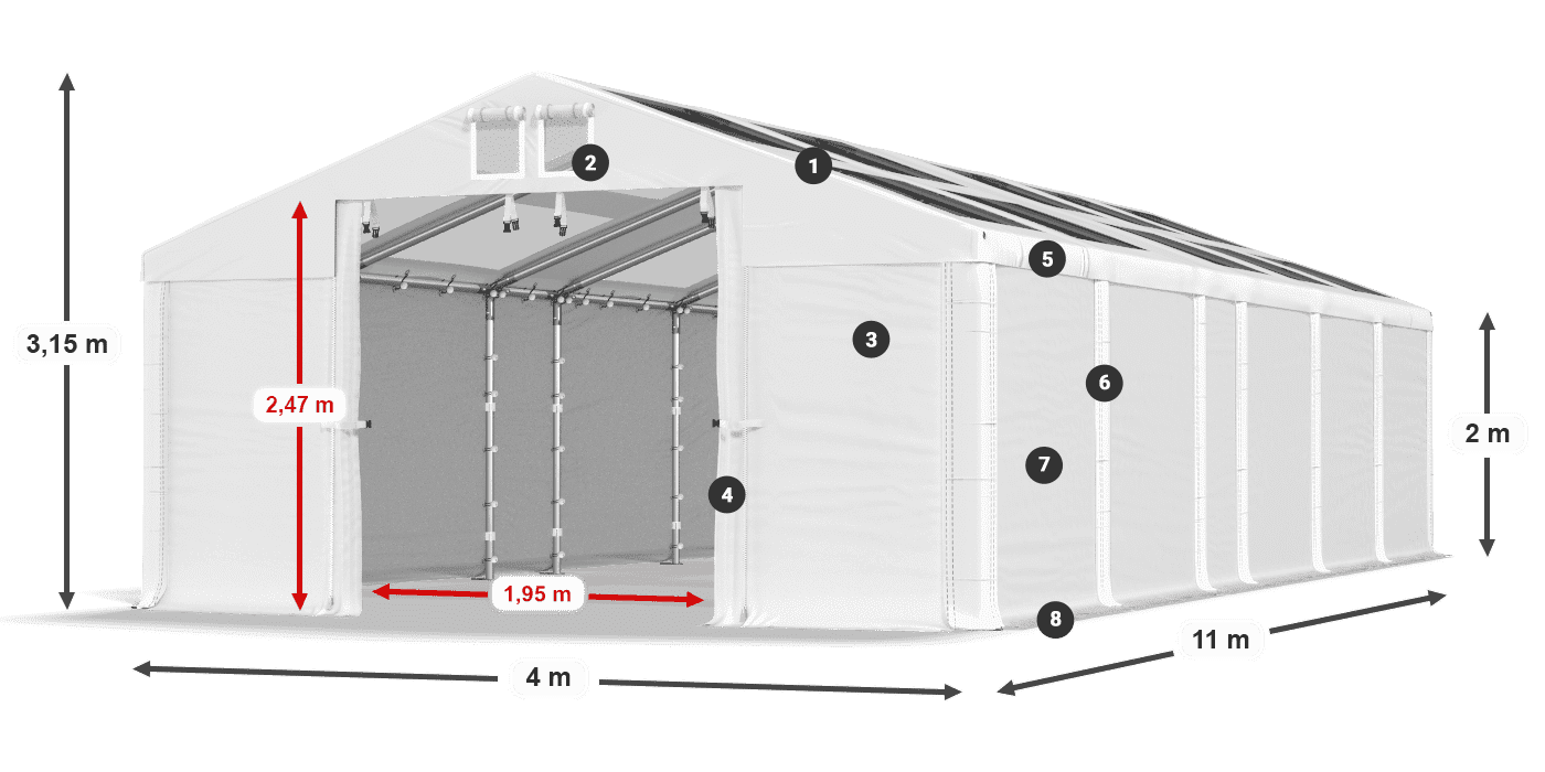 Tetto: MS T 580 PVC Pareti: SD 500 PVC 2m leggenda