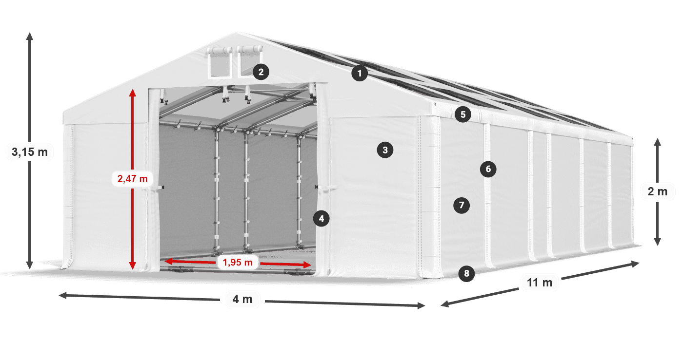 Tetto: MS T 580 PVC Pareti: SD 500 PVC 2m leggenda