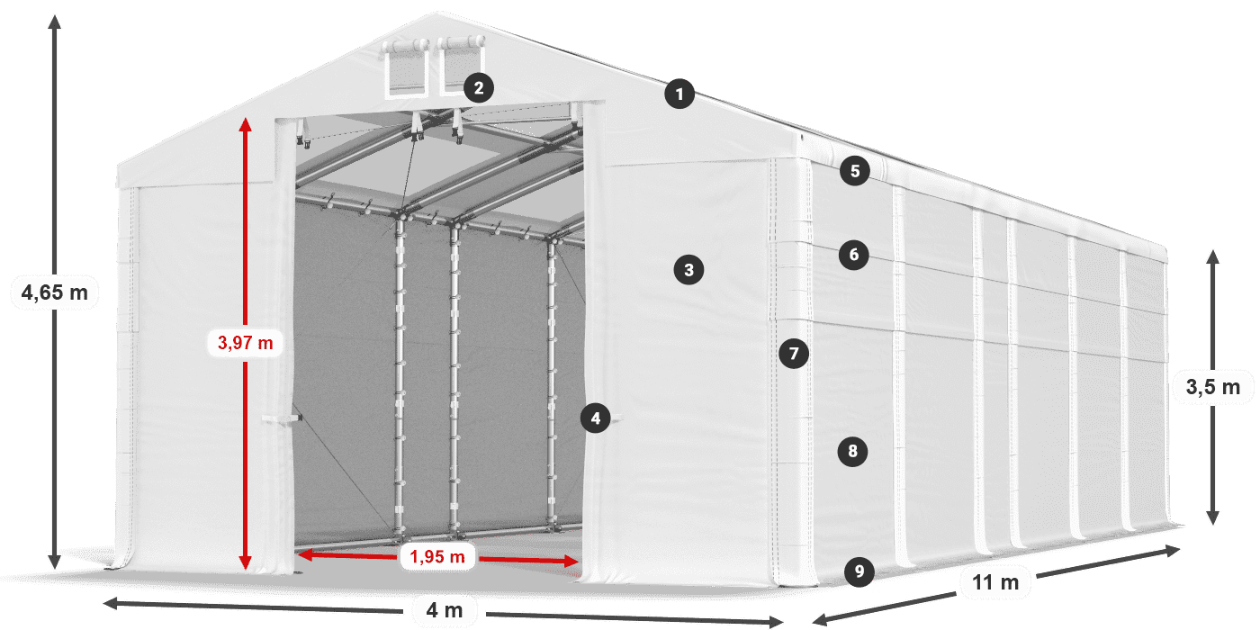 Tetto: MS T 580 PVC Pareti: SD 500 PVC 3.5m leggenda