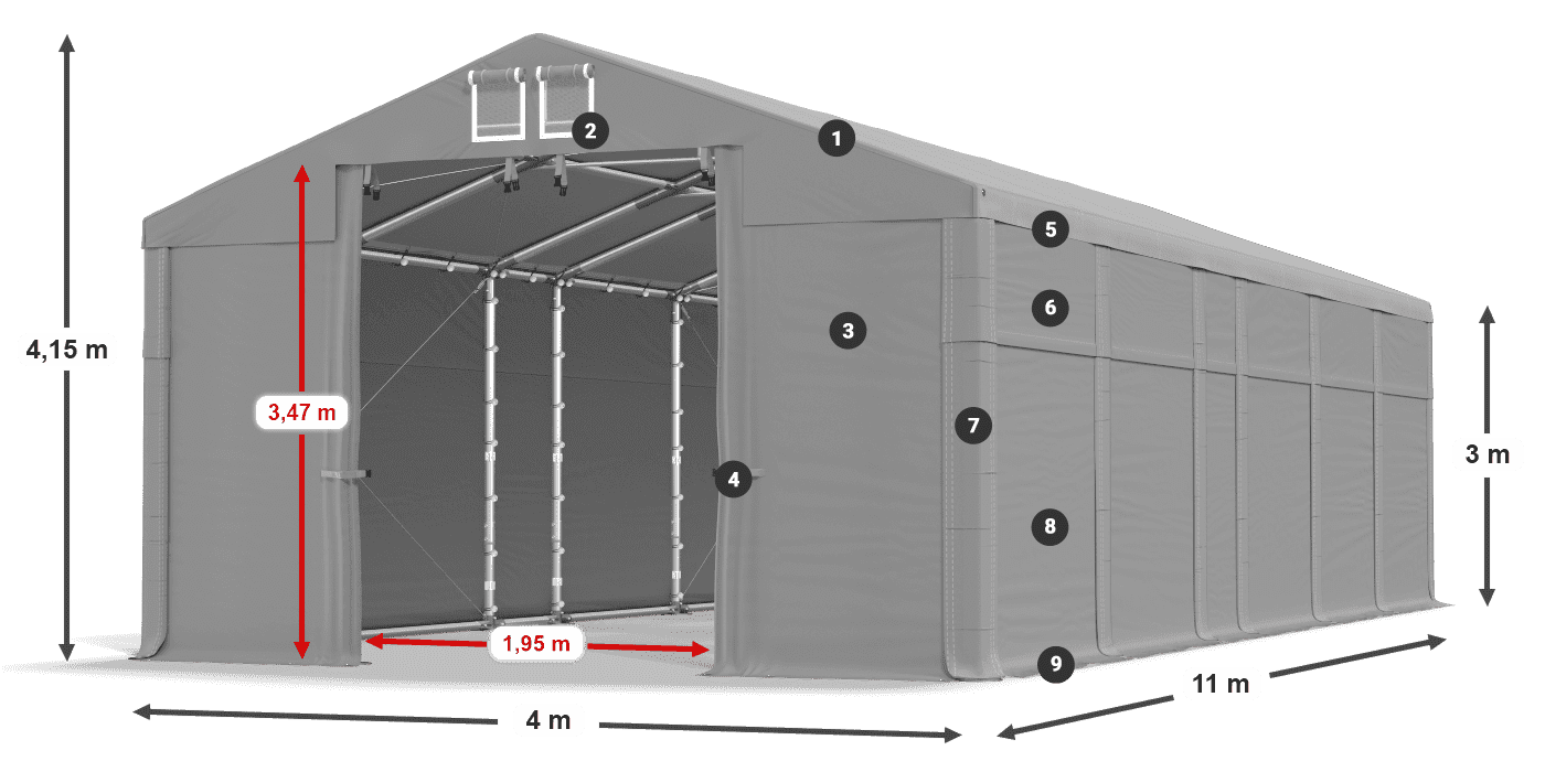 Tetto: MS 580 PVC Pareti: SD 500 PVC 3m leggenda