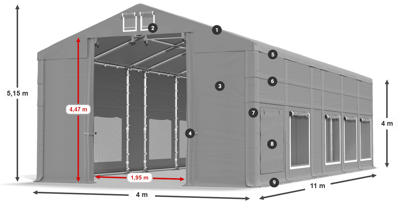 Tetto: MS 580 PVC Pareti: SD M 500 PVC 4m leggenda