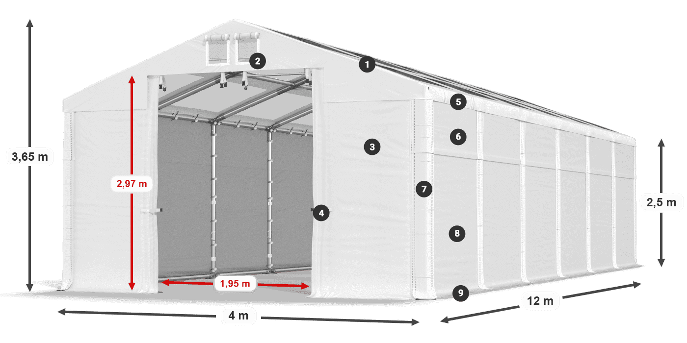 Tetto: MS T 580 PVC Pareti: FR 620 PVC 2.5m leggenda