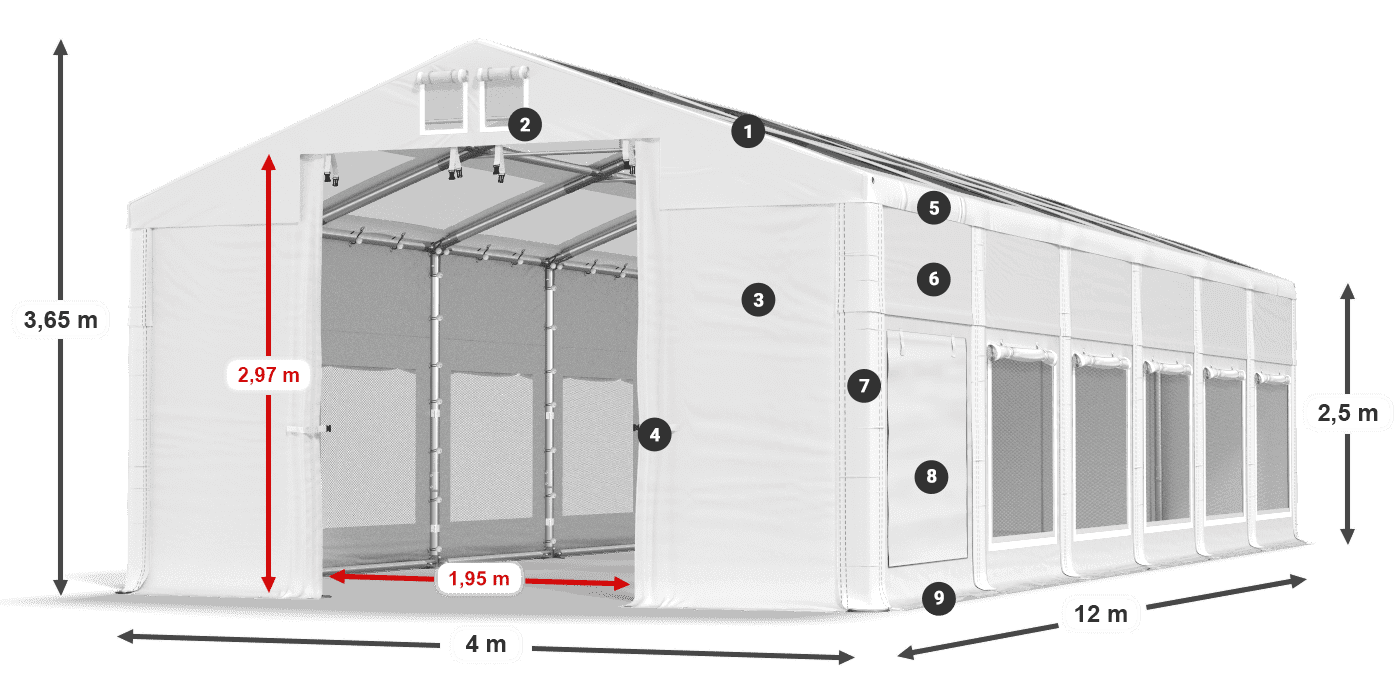 Tetto: MS T 580 PVC Pareti: SD M 500 PVC 2.5m leggenda