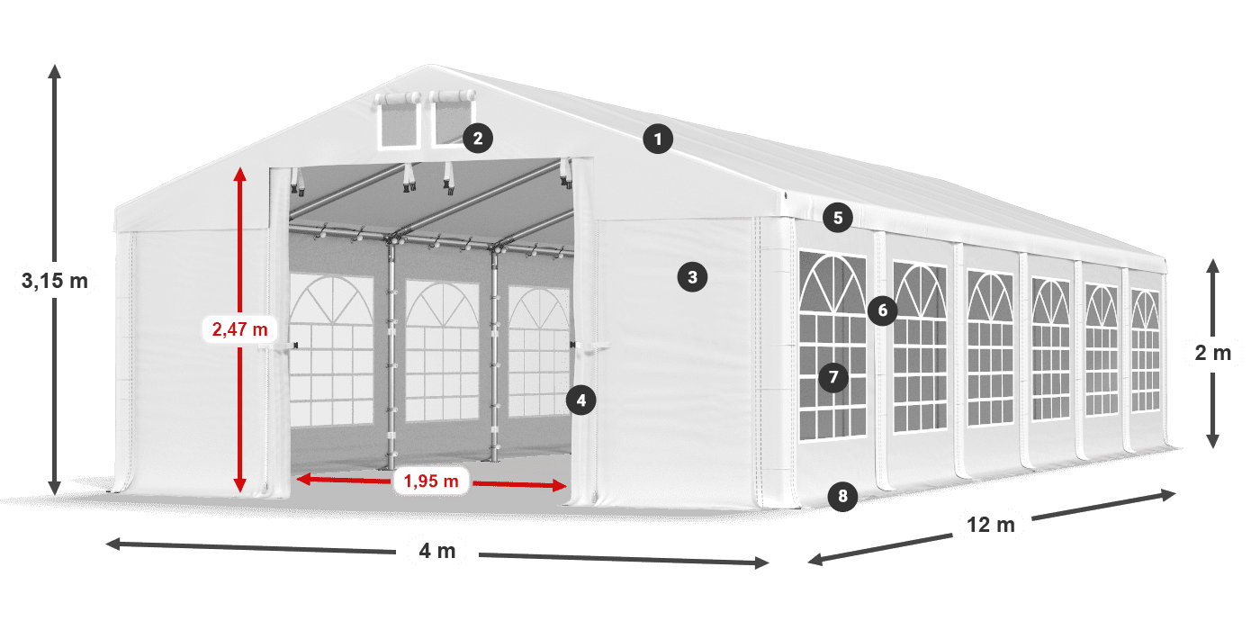 Tetto: FR 620 PVC Pareti: SD 500 PVC 2m leggenda