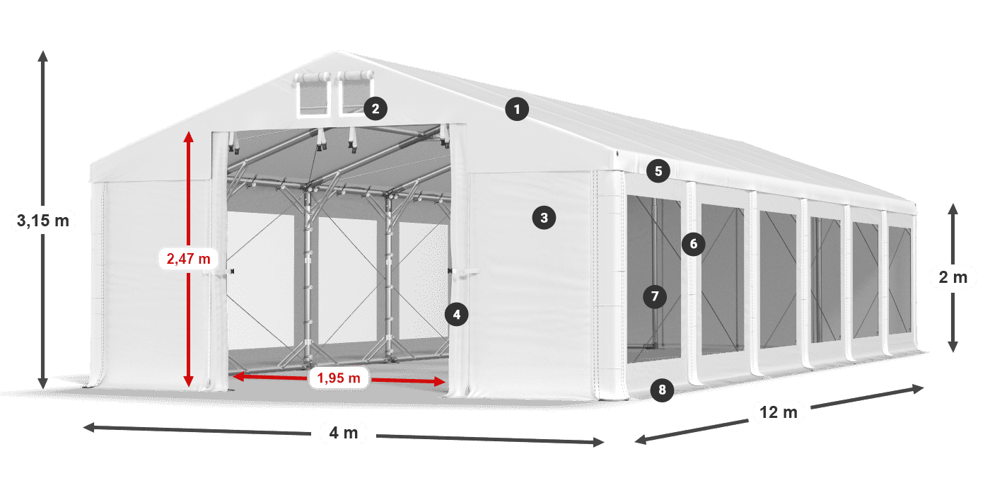 Tetto: MS 580 PVC Pareti: MS 580 PVC 2m leggenda