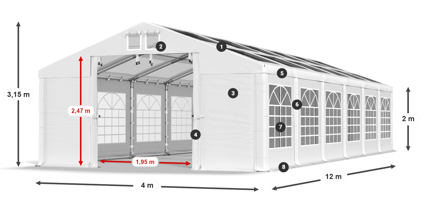 Tetto: MS 580 PVC Pareti: SD 500 PVC 2m leggenda