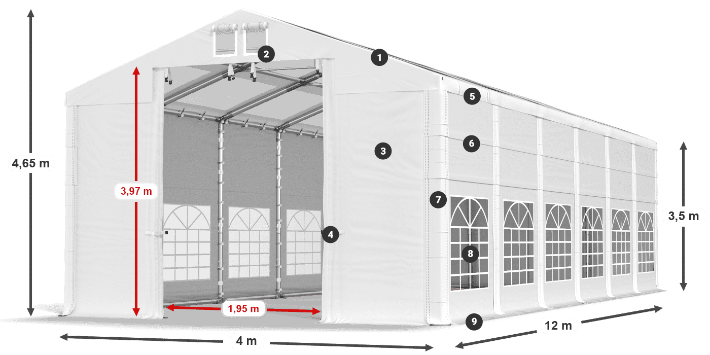 Tetto: MS T 580 PVC Pareti: FR 620 PVC 2.5m leggenda