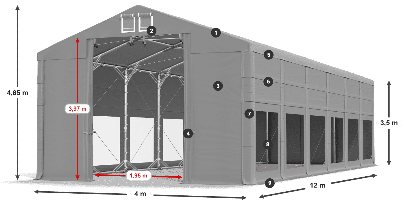 Tetto: MS 580 PVC Pareti: MS 580 PVC 3.5m leggenda
