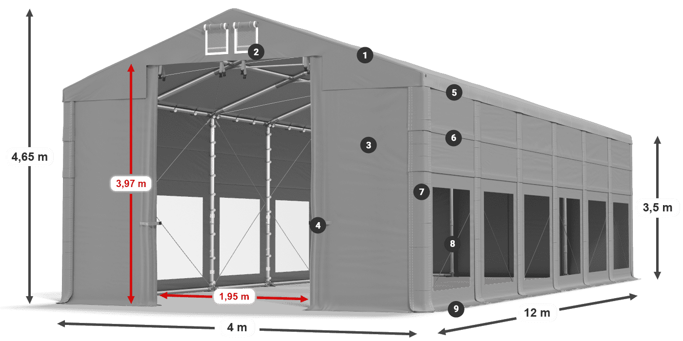 Tetto: MS 580 PVC Pareti: MS 580 PVC 3.5m leggenda