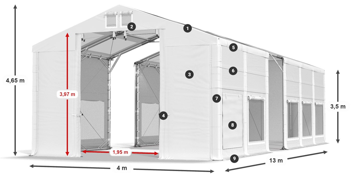 Tetto: MS T 580 PVC Pareti: SD M 500 PVC 2.5m leggenda