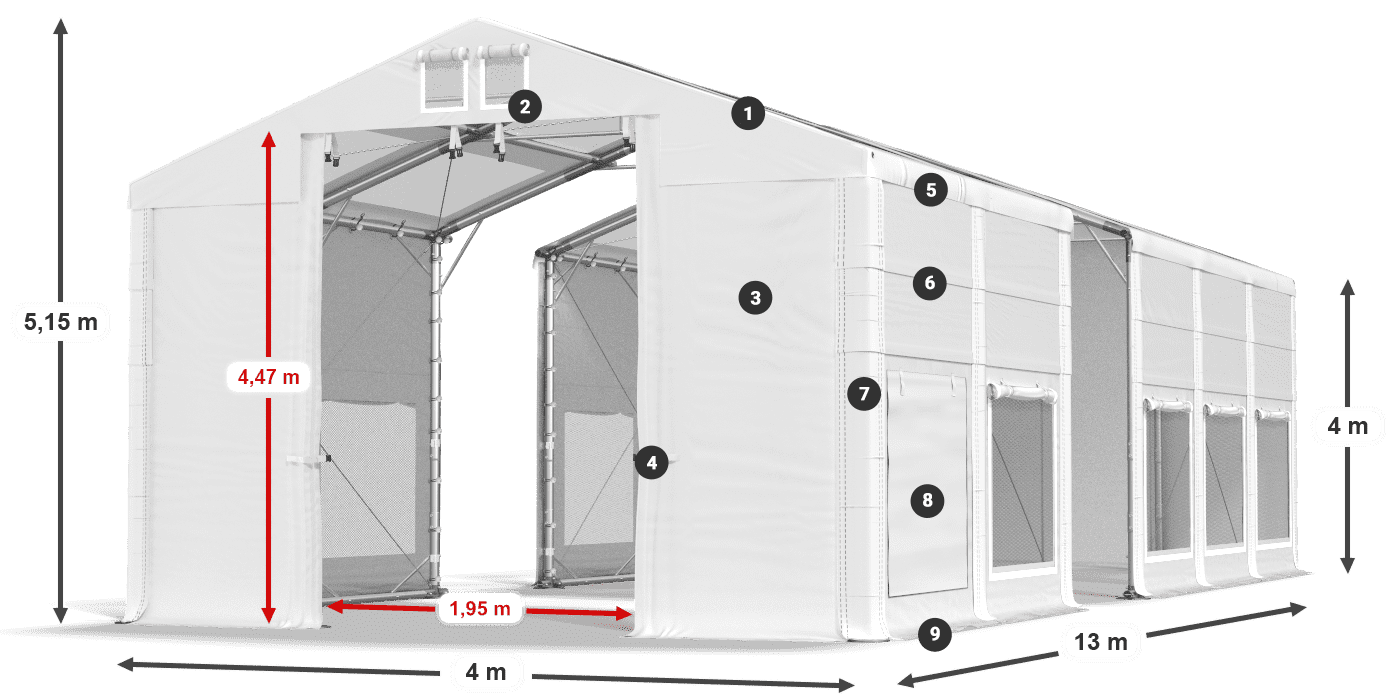 Tetto: MS T 580 PVC Pareti: SD M 500 PVC 4m leggenda