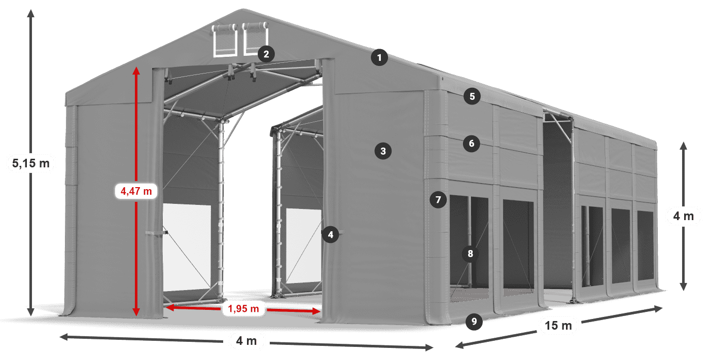 Tetto: MS 580 PVC Pareti: MS 580 PVC 4m leggenda