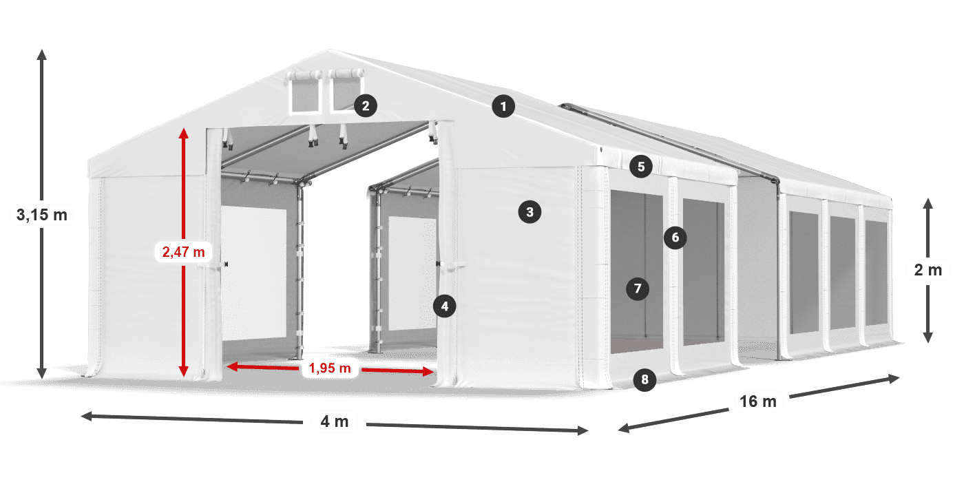 Tetto: MS 580 PVC Pareti: MS 580 PVC 2m leggenda
