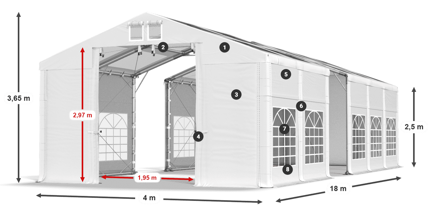 Tetto: MS 580 PVC Pareti: SD 500 PVC 2.5m leggenda