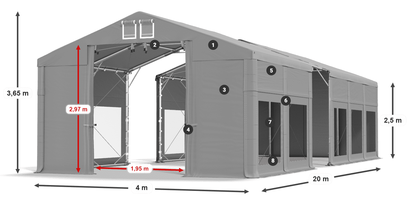 Tetto: FR 620 PVC Pareti: MS 580 PVC 2.5m leggenda