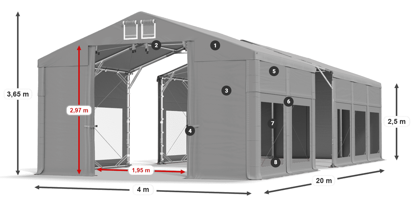 Tetto: FR 620 PVC Pareti: MS 580 PVC 2.5m leggenda