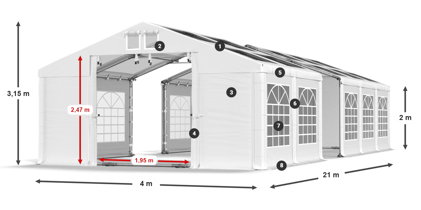 Tetto: MS 580 PVC Muri: FR 620 PVC