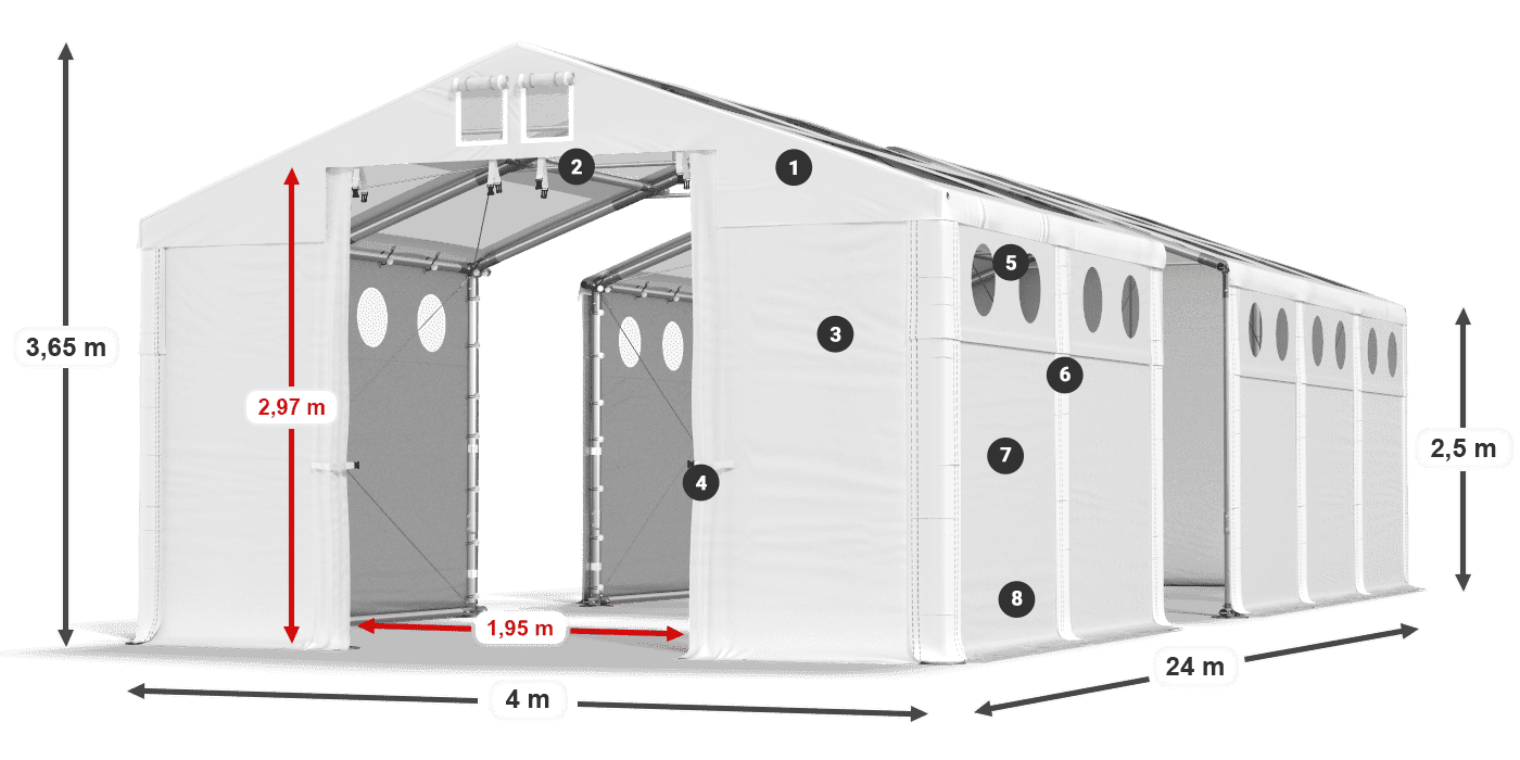 Tetto: MS T 580 PVC Pareti: MS O 580 PVC 2.5m leggenda