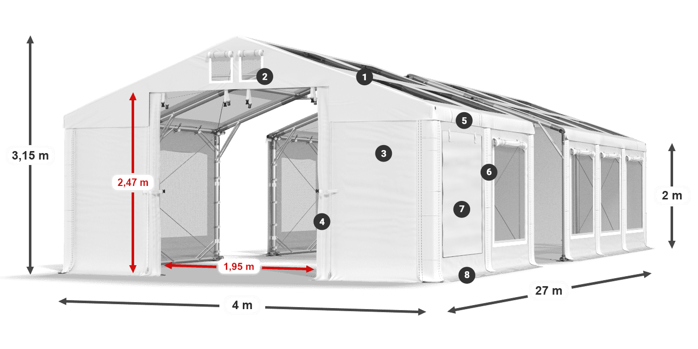 Tetto: MS T 580 PVC Pareti: SDM 500 PVC 2m leggenda