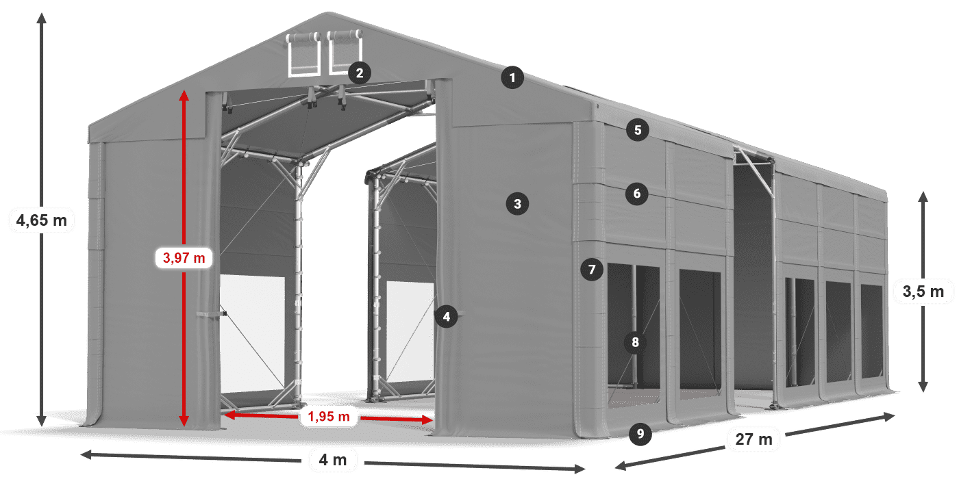 Tetto: MS 580 PVC Pareti: MS 580 PVC 3.5m leggenda