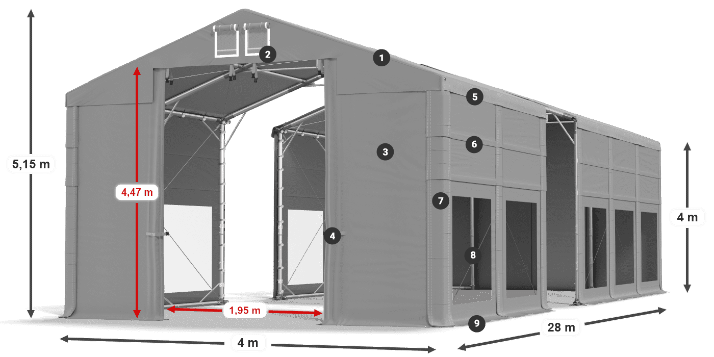 Tetto: MS 580 PVC Pareti: MS 580 PVC 4m leggenda
