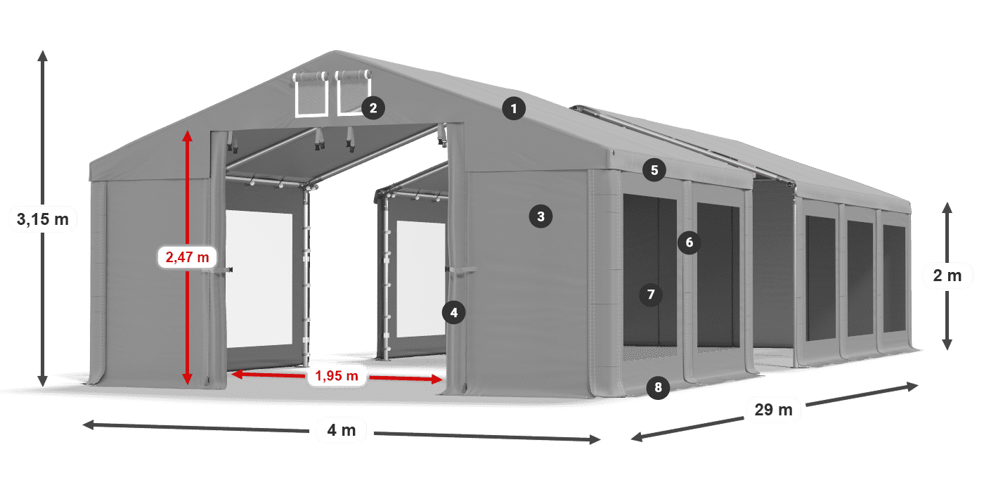 Tetto: MS 580 PVC Pareti: MS 580 PVC 2m leggenda