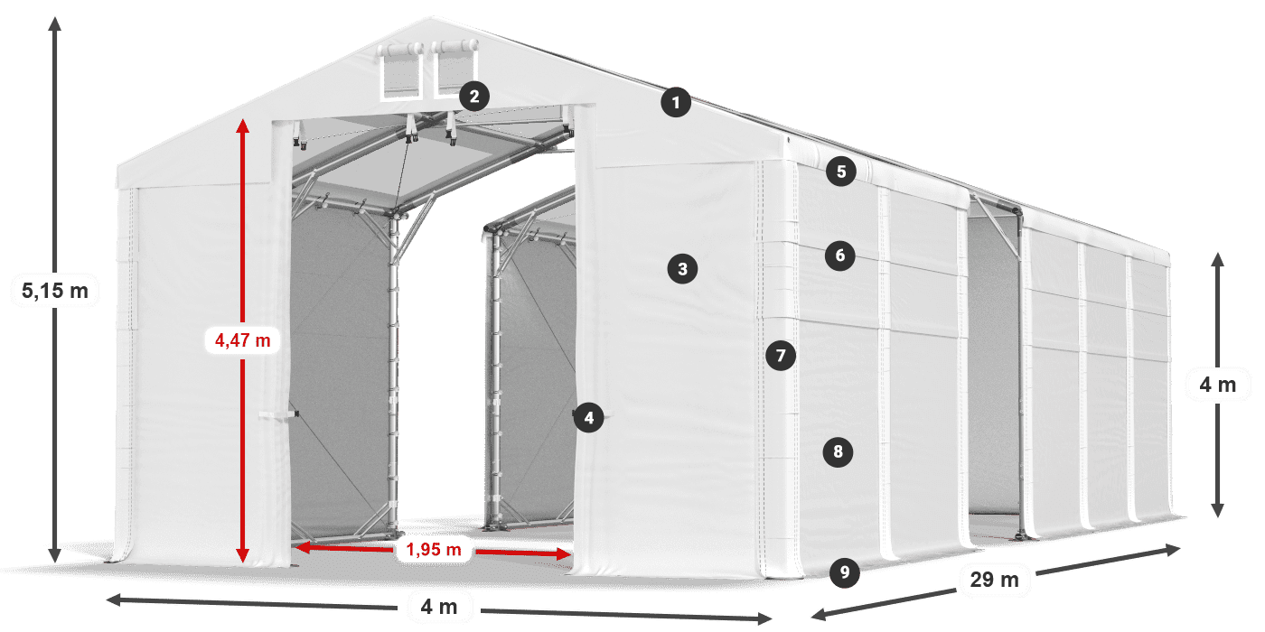 Tetto: MS T 580 PVC Pareti: SD 500 PVC 4m leggenda