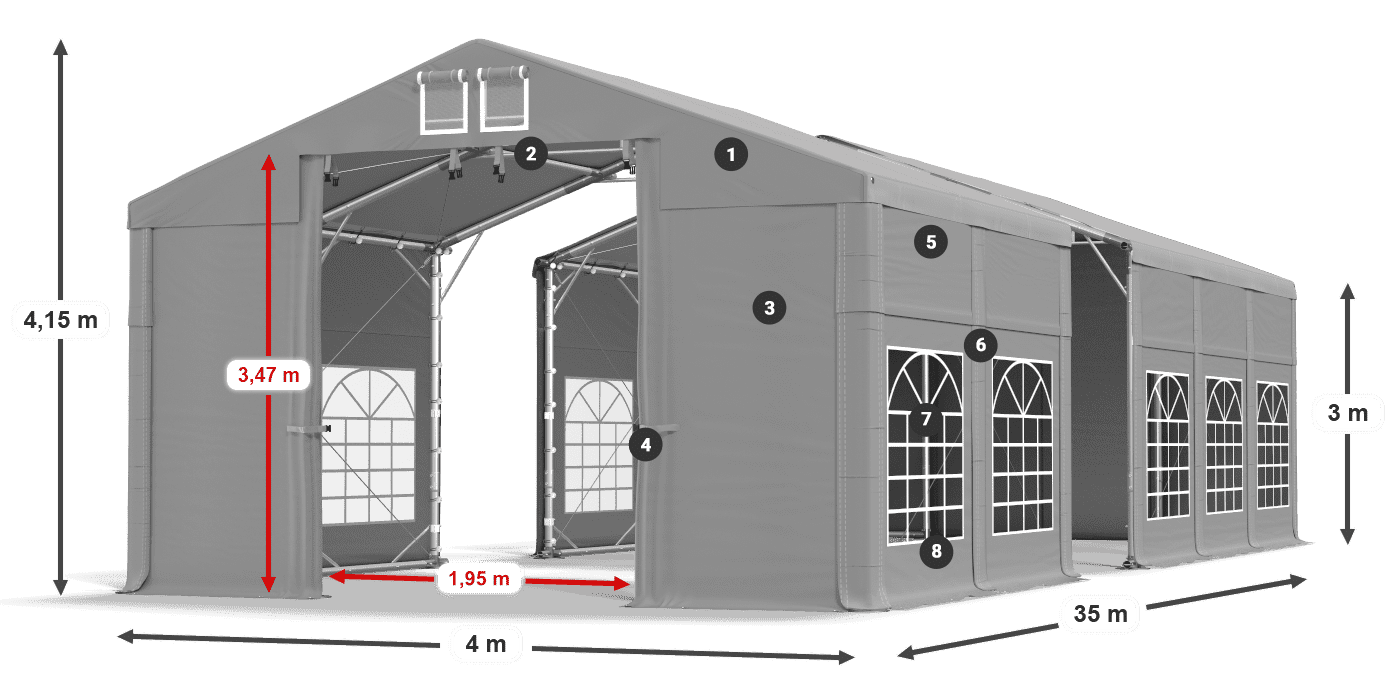 Tetto: FR 620 PVC Pareti: SD 500 PVC 3m leggenda