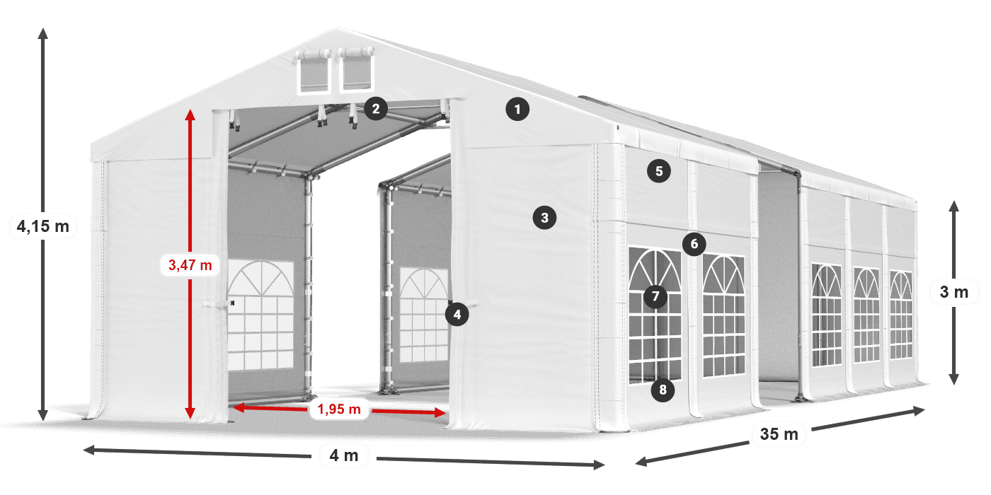 Tetto: MS 580 PVC Pareti: FR 620 PVC 3m leggenda