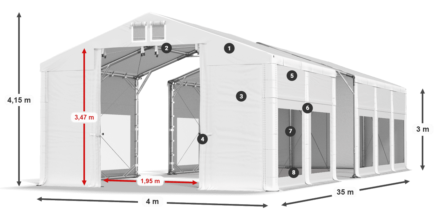 Tetto: MS 580 PVC Pareti: MS 580 PVC 3m leggenda