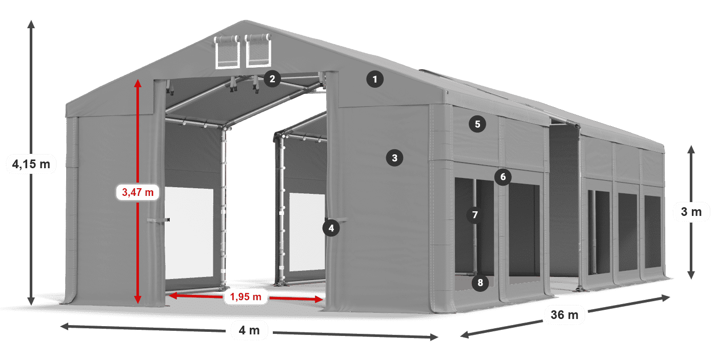Tetto: MS 580 PVC Pareti: MS 580 PVC 3m leggenda