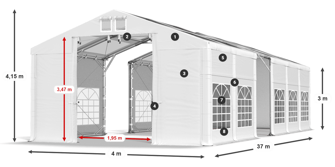 Tetto: MS T 580 PVC Pareti: FR 620 PVC 3m leggenda