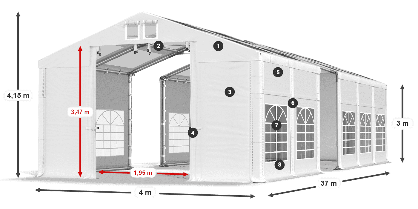Tetto: MS T 580 PVC Pareti: FR 620 PVC 3m leggenda