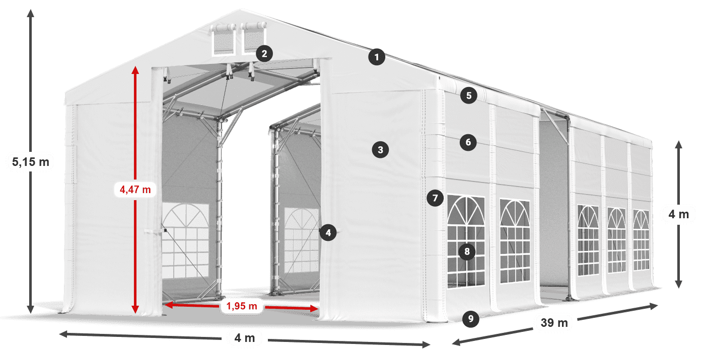 Tetto: MS T 580 PVC Pareti: FR 620 PVC 4m leggenda