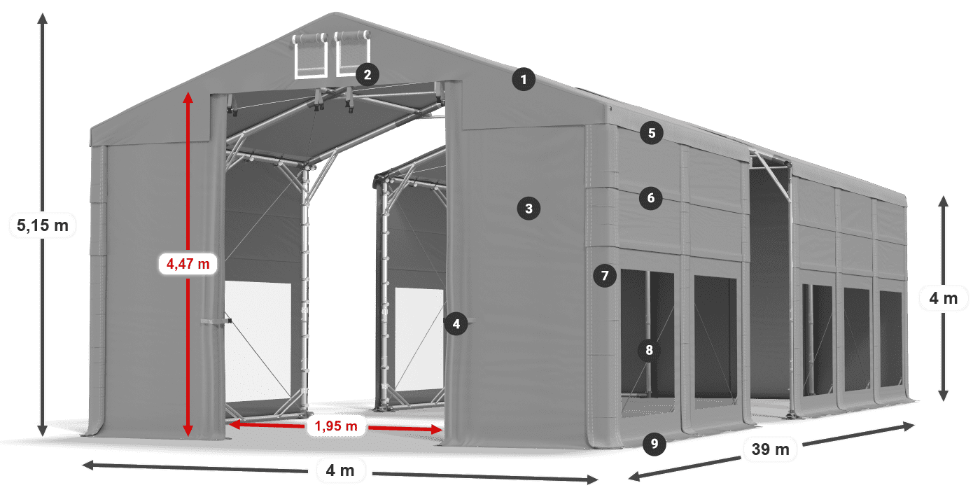 Tetto: MS 580 PVC Pareti: MS 580 PVC 4m leggenda