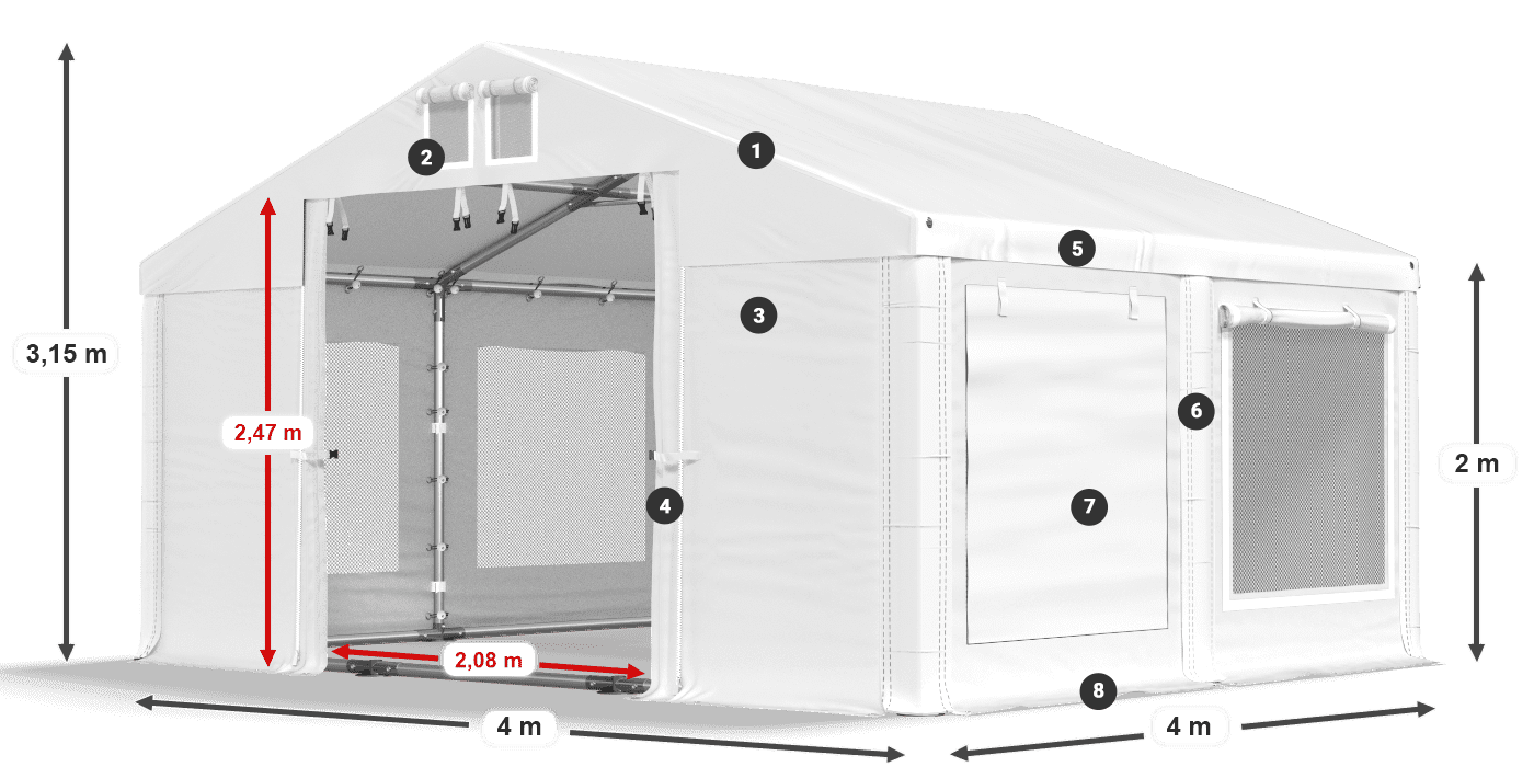Tetto: FR 620 PVC Pareti: SD 500 PVC 2m leggenda