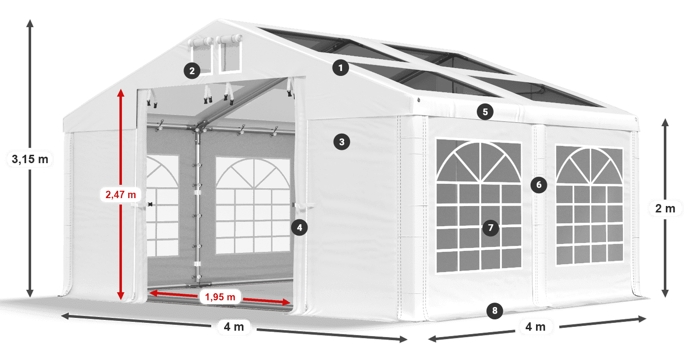 Tetto: MS T 580 PVC Pareti: FR 620 PVC 2m leggenda