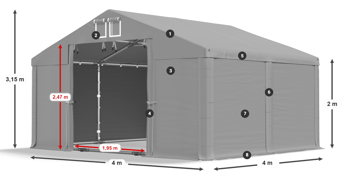 Tetto: MS 580 PVC Pareti: FR M 620 PVC 2m leggenda