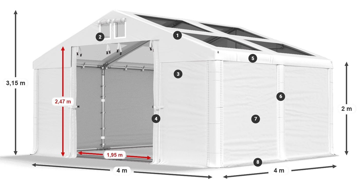 Tetto: MS T 580 PVC Pareti: SD 500 PVC 2m leggenda