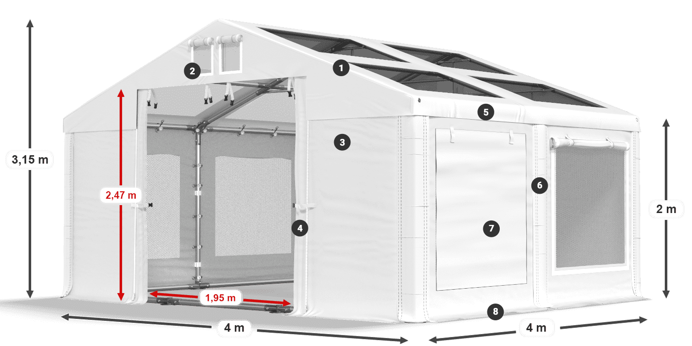 Tetto: MS T 580 PVC Pareti: SDM 500 PVC 2m leggenda