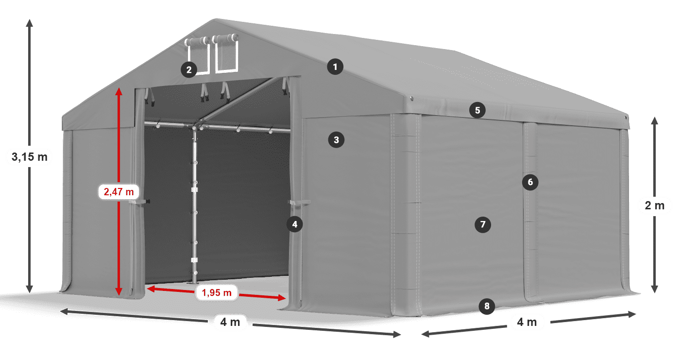 Tetto: SD 5. PVC Pareti: FR 620 PVC leggenda 2m