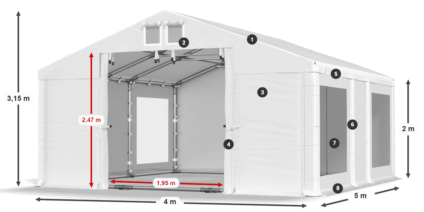 Tetto: MS 580 PVC Pareti: MS 580 PVC 2m leggenda