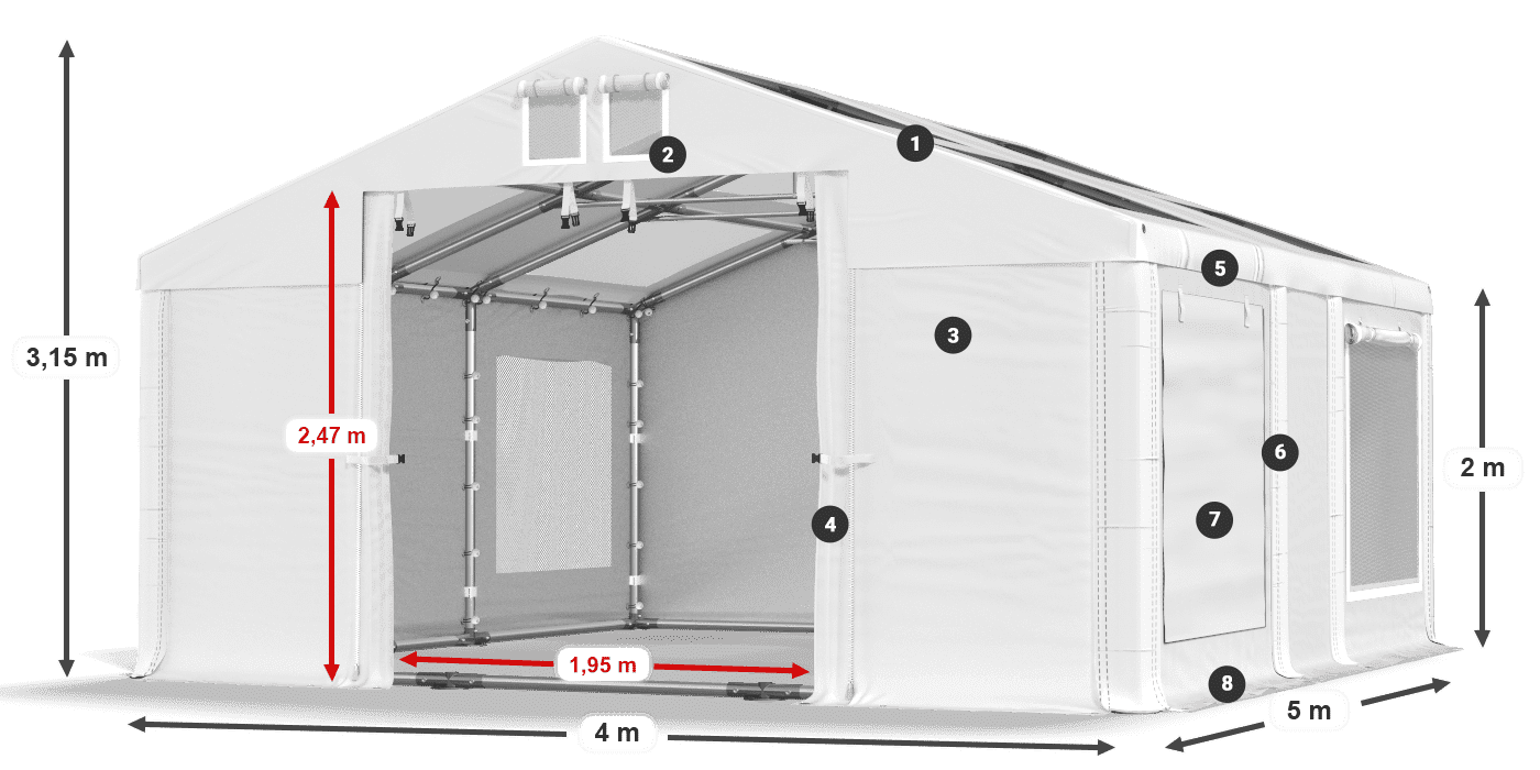 Tetto: MS T 580 PVC Pareti: SDM 500 PVC 2m leggenda