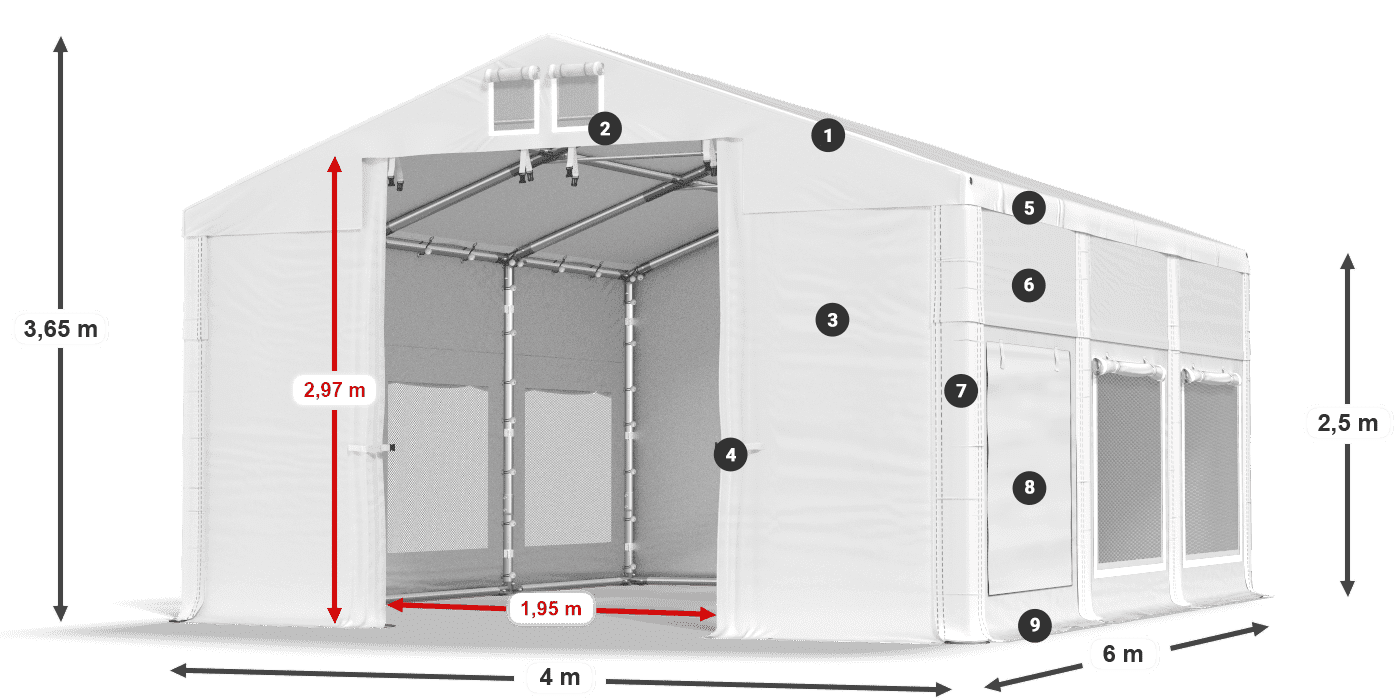 Tetto: MS 580 PVC Pareti: SD M 500 PVC 2.5m leggenda