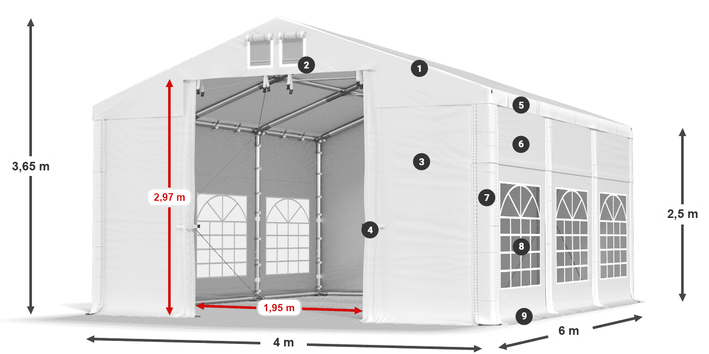 Tetto: SD 5. PVC Pareti: FR 620 PVC leggenda 2.5m
