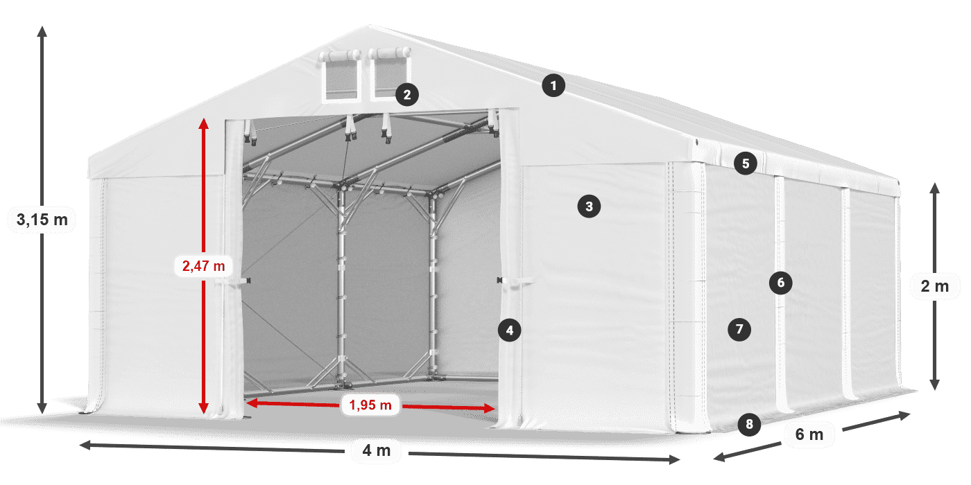 Tetto: FR 620 PVC Pareti: SD 500 PVC 2m leggenda